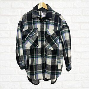 SO Oversized Plaid Shacket Jacket Women’s M Black White Cozy Flannel Cottagecore